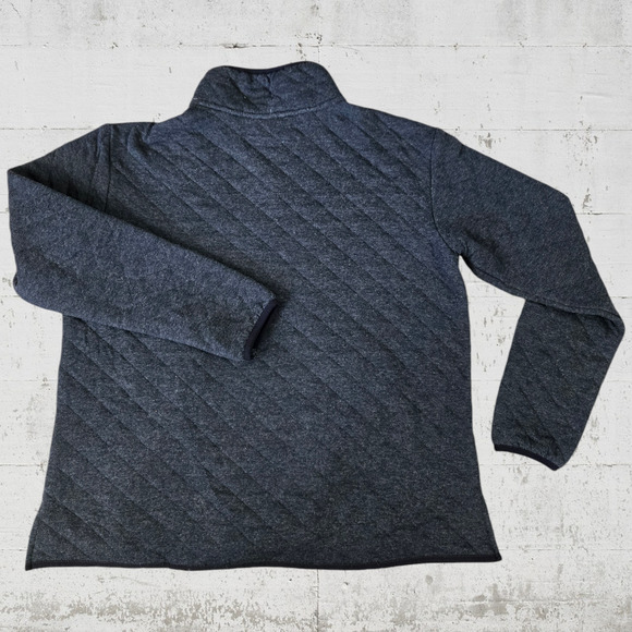 Eddie Bauer Dark Grey Quilted Mock Neck Pullover Sweater Jacket Size Medium - Picture 9 of 9